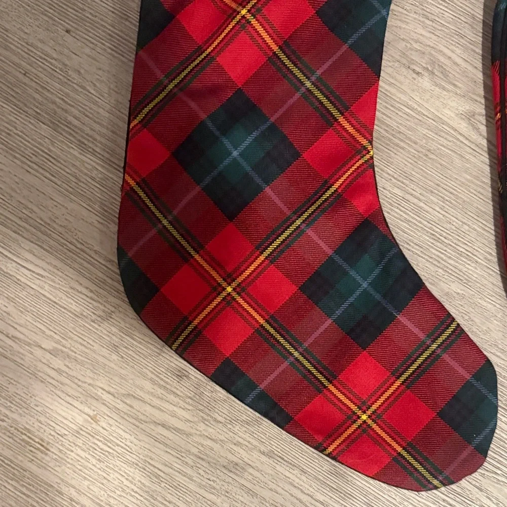 Plaid Christmas Stockings Set - Red and Green 100% Wool & Cotton